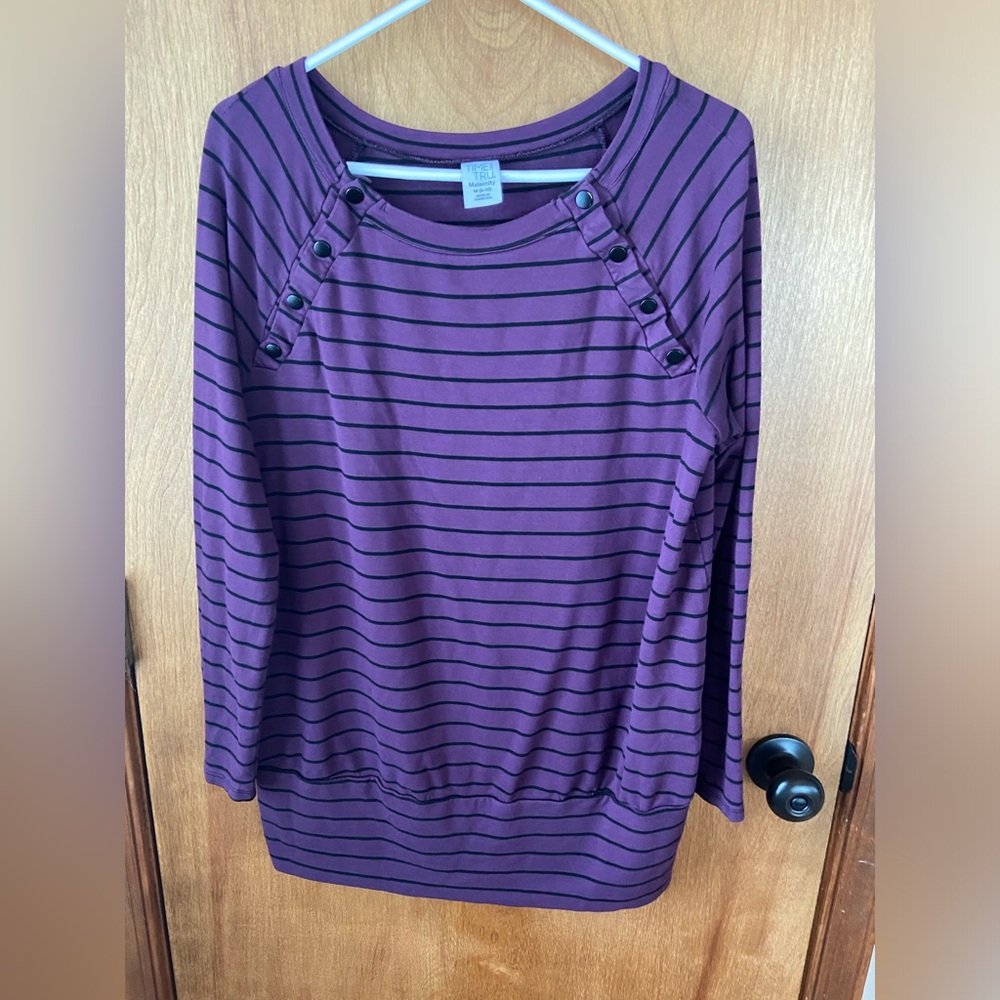 Time & Tru Purple & Black Striped Nursing Sweater Medium